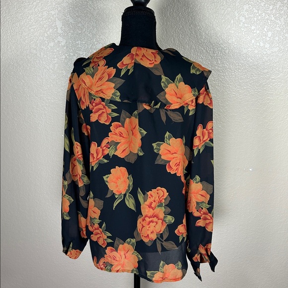 Notations Black and Orange Floral Blouse - Picture 3 of 4